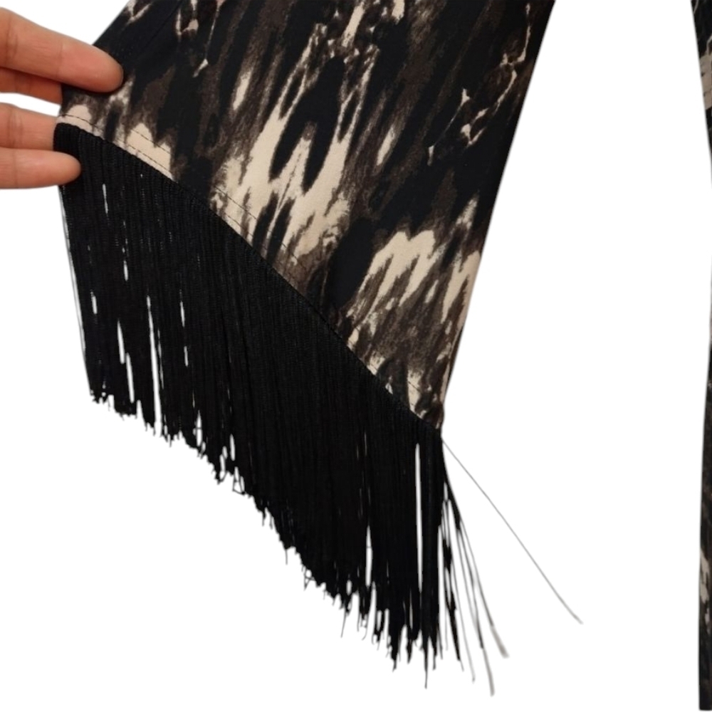 R&M Richards Black Brown White Fringe Dress Size 10 NWT - Picture 6 of 9
